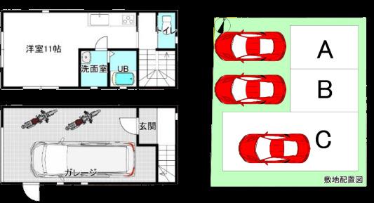 NBASE枚方ガレージハウス(ワンルーム/1階)の間取り写真