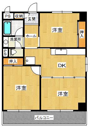 海浜不動産第2ビル(3DK/9階)の間取り写真
