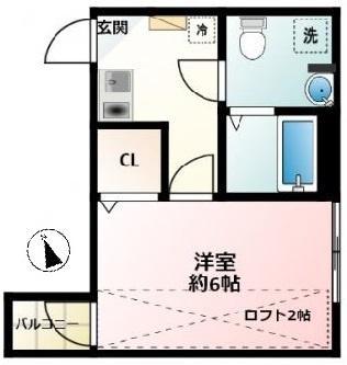 ハイムYUKI(1K/2階)の間取り写真