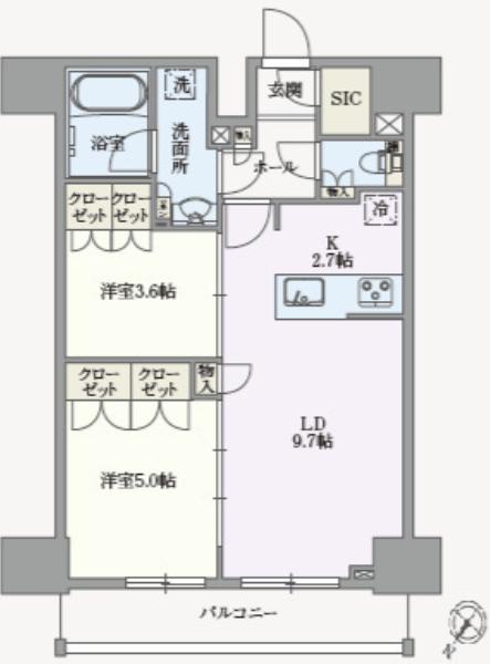 アジールコート汐浜キャナル(2LDK/11階)の間取り写真
