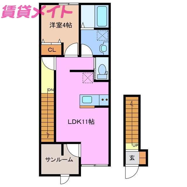 ベレッツァ鈴鹿 A(1LDK/2階)の間取り写真