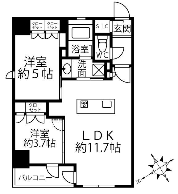 クリオラベルヴィ新富町(2LDK/5階)の間取り写真