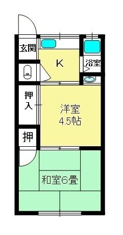 勝見荘(2K/2階)の間取り写真