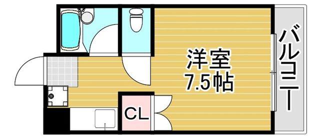 リベルテ西片江(ワンルーム/2階)の間取り写真
