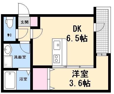 セブンプロート南観音(1DK/1階)の間取り写真