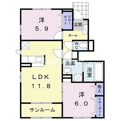 ヘーズ・グラース(2LDK/1階)の間取り写真