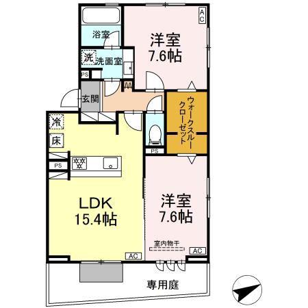 パークハイツ竜美(2LDK/1階)の間取り写真