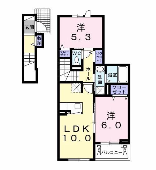 パークサイド三佐(2LDK/2階)の間取り写真