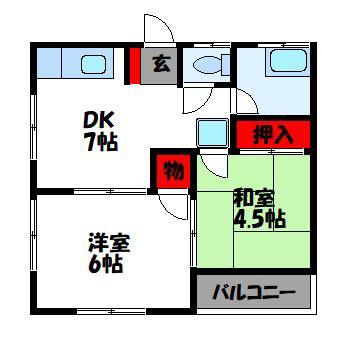 汐入コーポ(2DK/2階)の間取り写真