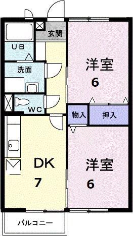エスポワールパレスI(2DK/2階)の間取り写真