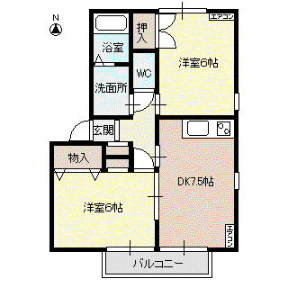 シャルス メゾンB棟(2DK/1階)の間取り写真