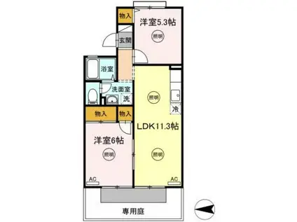 ドミールタキグチ(2LDK/1階)の間取り写真