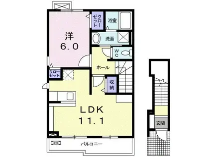 オーブ ココII(1LDK/2階)の間取り写真