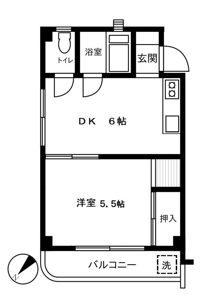 サンエステート下並木(1DK/3階)の間取り写真