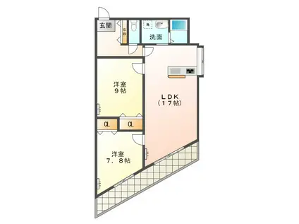 ウエストエンドビル(2LDK/6階)の間取り写真