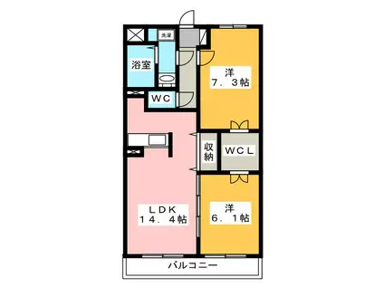 クレール錦町(2LDK/1階)の間取り写真