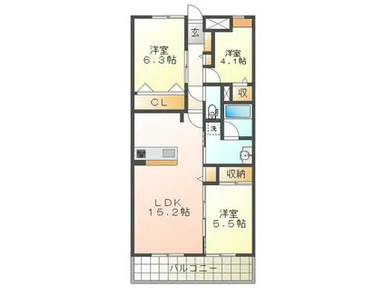 JMU久居社宅F棟(3LDK/3階)の間取り写真