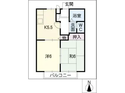 サニーフラット・英(2K/1階)の間取り写真