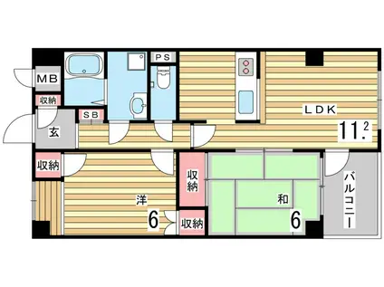 リバーコート湊川II(2LDK/4階)の間取り写真