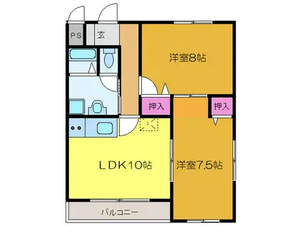 ケサラ西大洲(2LDK/2階)の間取り写真