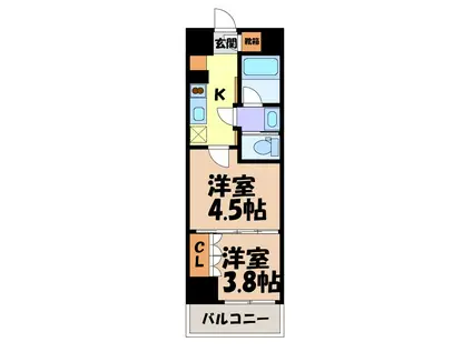 ザ・パークハビオ名古屋松原(2K/9階)の間取り写真