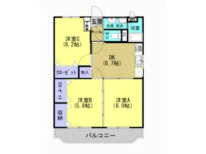 ユーミーあだち(3DK/3階)の間取り写真