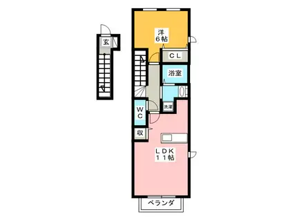 フレスコB(1LDK/2階)の間取り写真