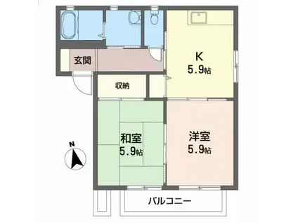 リバティガーデンIIA(2K/2階)の間取り写真