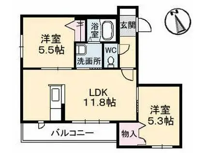 A TES SOUHAITS(2LDK/3階)の間取り写真