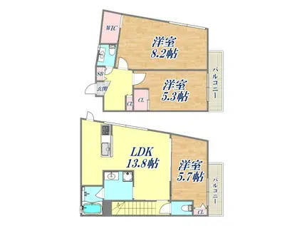 RA-ASHIYA(3LDK/3階)の間取り写真