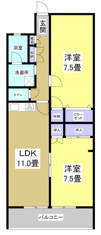 スクエア5(2LDK/2階)の間取り写真