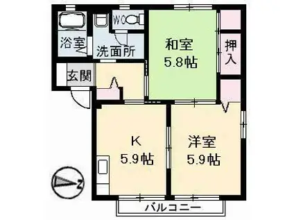 フレグランス駅家(2K/2階)の間取り写真
