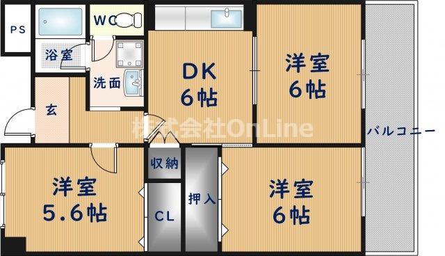 シャンポール東大阪(3DK/1階)の間取り写真