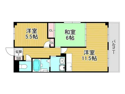 ロイヤルカーサ姫里(2LDK/3階)の間取り写真