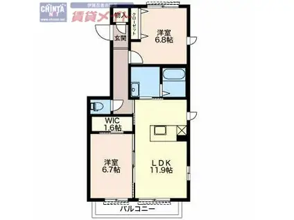 伊賀鉄道伊賀線 広小路駅(三重) 徒歩15分 2階建 築11年(2LDK/2階)の間取り写真