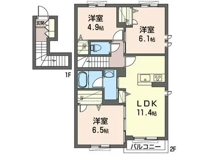 ブルームステージ三ツ池(3LDK/2階)の間取り写真