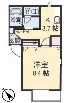 ディアス貴船A棟(1K/1階)の間取り写真