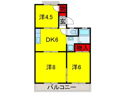 シティウイングA(2DK/2階)の間取り写真