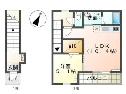 リバーフロント長浜(1LDK/2階)の間取り写真