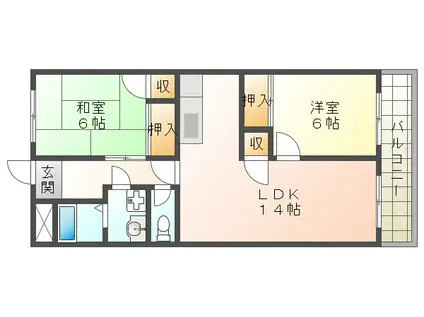 プレジオ王塚台(2LDK/2階)の間取り写真
