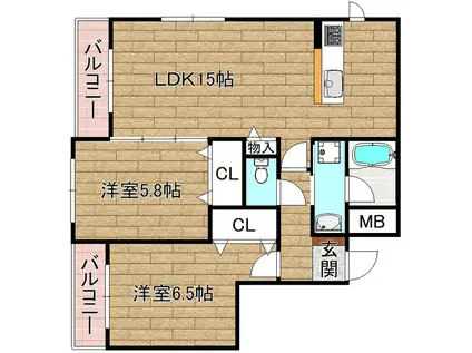ヴェスタ芥川(2LDK/3階)の間取り写真