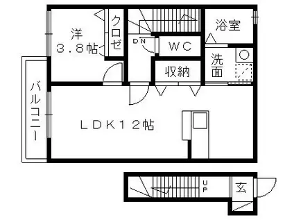 ジーボスカイ(1LDK/2階)の間取り写真