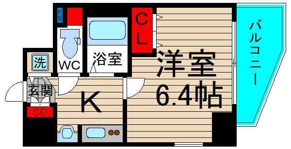 プレサンス難波リバーオアシス(1K/8階)の間取り写真