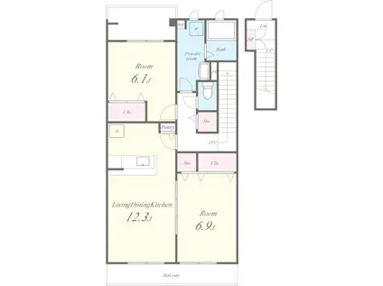 ネオビヤンI(2LDK/2階)の間取り写真