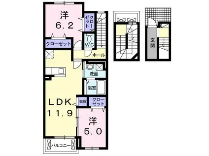 カーサ・ディスフルテ(2LDK/3階)の間取り写真