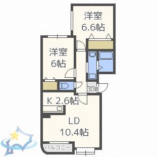 H・Kレヂデンス(2LDK/3階)の間取り写真