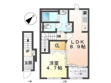 安城市東端町(1LDK/2階)の間取り写真