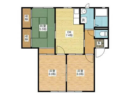 ドミールアッシュB(3DK/1階)の間取り写真