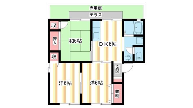 エクレール平城A棟(3DK/1階)の間取り写真