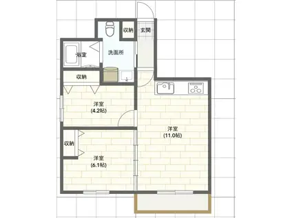 CONFORT TAKEO(2LDK/2階)の間取り写真